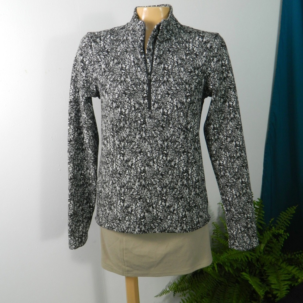 Spyder Pullover Women Small Black White Marble Quarter Zip Fleece Thumbhole Top
